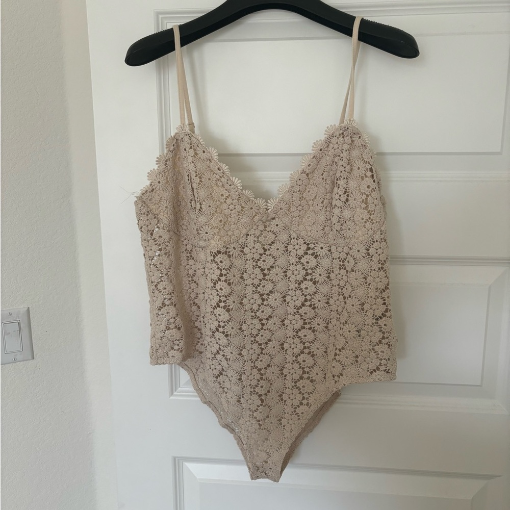 H&M Crochet Nude Tan Bodysuit Brand New
